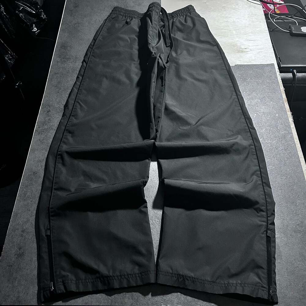 Unbranded Black Nylon Drawstring Track Pants with Zipper Leg Openings